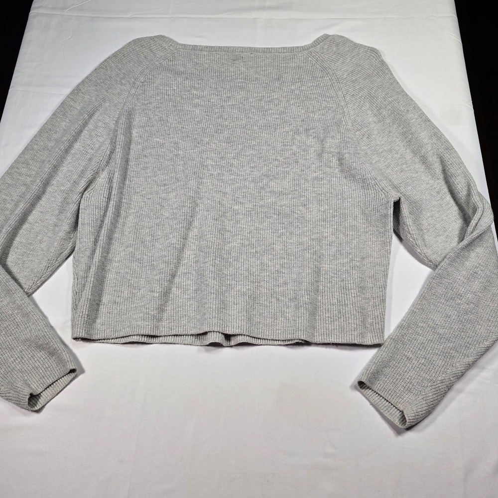 Express Womens Gray Ribbed Knit Cropped Cotton Sweater Scoop Neck Long Sleeve M - Picture 7 of 7